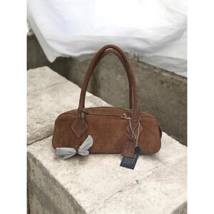 Genuine Suede East West Bag with Bow Detail